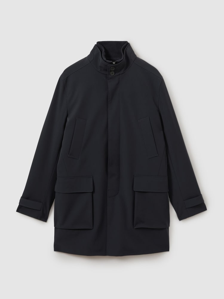 Reiss Navy Player Hybrid Removable Funnel Neck Overcoat - Image 2 of 5