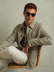 Reiss Oatmeal Check Marble Checked Brushed Workwear Jacket - Image 1 of 4