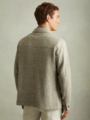 Reiss Oatmeal Check Marble Checked Brushed Workwear Jacket - Image 3 of 4