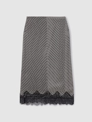 Reiss Black/Ivory Ivy Striped Lace Trim Midi Skirt - Image 2 of 5