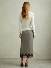 Reiss Black/Ivory Ivy Striped Lace Trim Midi Skirt - Image 4 of 5