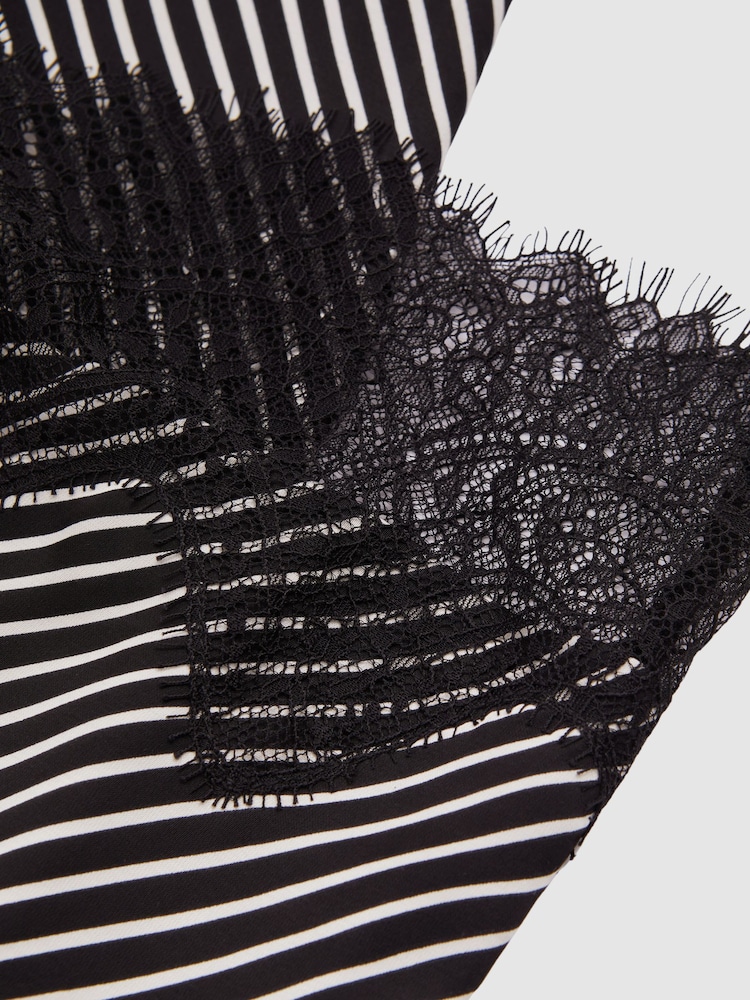 Reiss Black/Ivory Ivy Striped Lace Trim Midi Skirt - Image 5 of 5