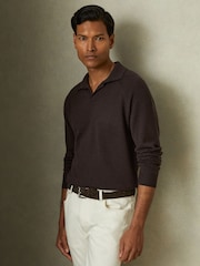 Reiss Chocolate Brown Grange Wool-Cashmere Open-Collar Polo Shirt - Image 1 of 6