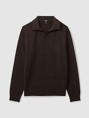 Reiss Chocolate Brown Grange Wool-Cashmere Open-Collar Polo Shirt - Image 2 of 6