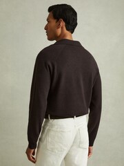 Reiss Chocolate Brown Grange Wool-Cashmere Open-Collar Polo Shirt - Image 4 of 6