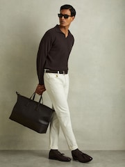 Reiss Chocolate Brown Grange Wool-Cashmere Open-Collar Polo Shirt - Image 5 of 6