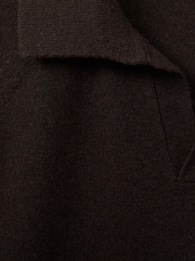 Reiss Chocolate Brown Grange Wool-Cashmere Open-Collar Polo Shirt - Image 6 of 6