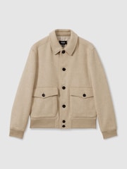 Reiss Oatmeal Herringbone Bak Wool Blend Herringbone Jacket - Image 2 of 5
