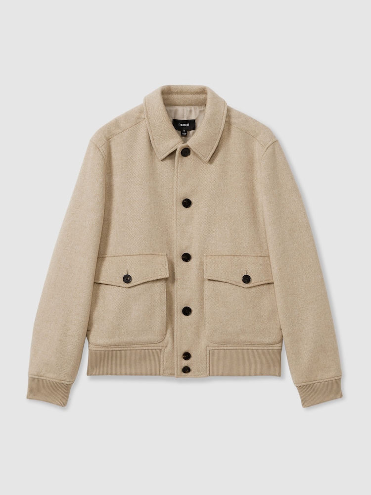 Reiss Oatmeal Herringbone Bak Wool Blend Herringbone Jacket - Image 2 of 5