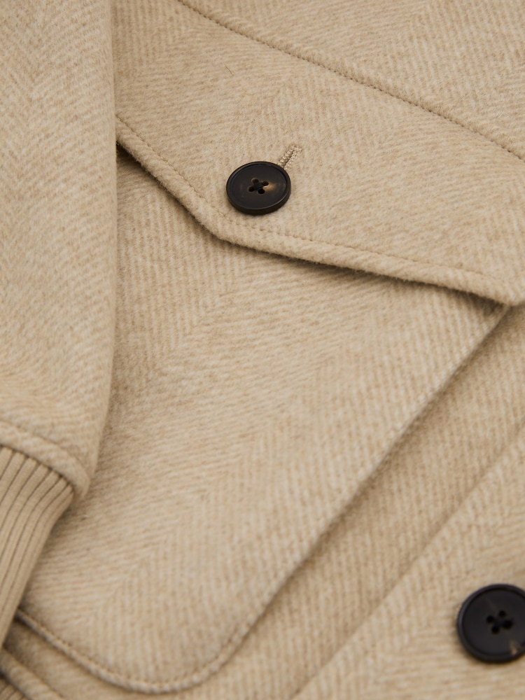 Reiss Oatmeal Herringbone Bak Wool Blend Herringbone Jacket - Image 5 of 5
