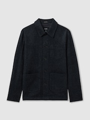 Reiss Navy Melange Quartz Checked Button Through Worker Jacket - Image 2 of 5