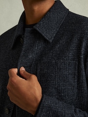 Reiss Navy Melange Quartz Checked Button Through Worker Jacket - Image 3 of 5