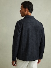 Reiss Navy Melange Quartz Checked Button Through Worker Jacket - Image 4 of 5