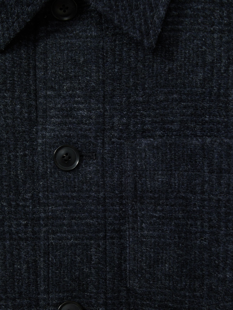 Reiss Navy Melange Quartz Checked Button Through Worker Jacket - Image 5 of 5
