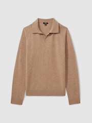 Reiss Soft Camel Grange Wool-Cashmere Open-Collar Polo Shirt - Image 2 of 5