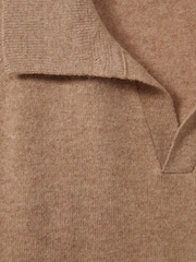 Reiss Soft Camel Grange Wool-Cashmere Open-Collar Polo Shirt - Image 5 of 5