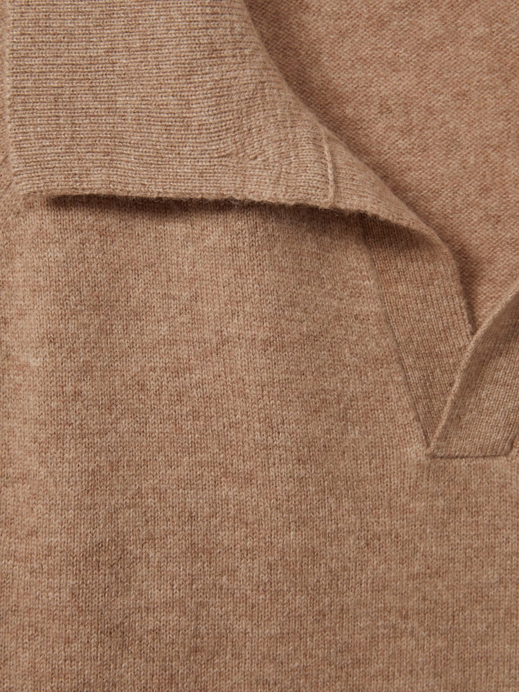 Reiss Soft Camel Grange Wool-Cashmere Open-Collar Polo Shirt - Image 5 of 5