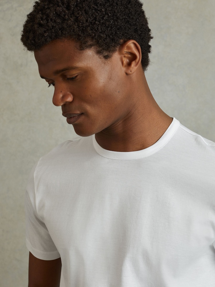 Reiss White Caspian Mercerised Cotton Crew Neck T-Shirt - Image 1 of 5