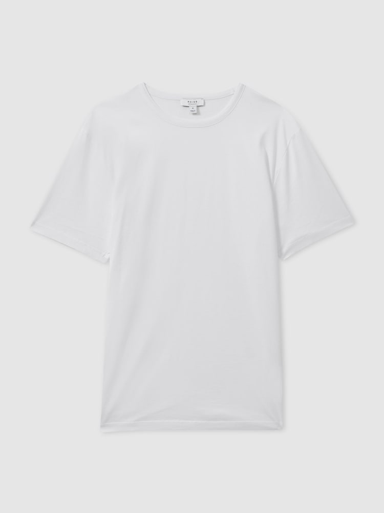 Reiss White Caspian Mercerised Cotton Crew Neck T-Shirt - Image 2 of 5