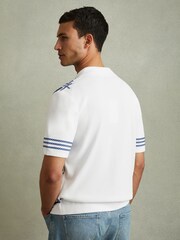 Reiss White/Bright Blue Stefano Contrast Embroidered Cuban Collar Shirt - Image 4 of 5