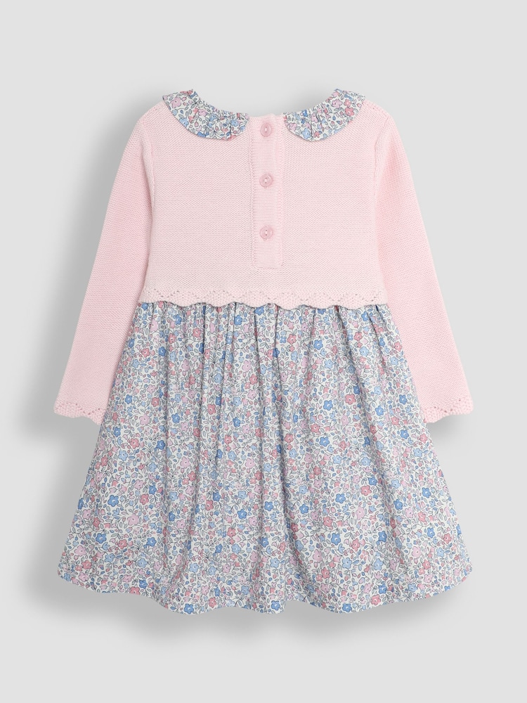 JoJo Maman Bébé Pink Floral Collar Knitted Dress - Image 2 of 3
