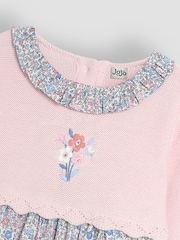 JoJo Maman Bébé Pink Floral Collar Knitted Dress - Image 3 of 3