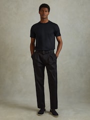 Reiss Navy Caspian Mercerised Cotton Crew Neck T-Shirt - Image 3 of 6