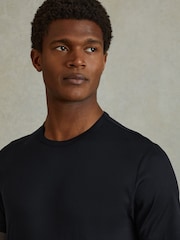 Reiss Navy Caspian Mercerised Cotton Crew Neck T-Shirt - Image 4 of 6