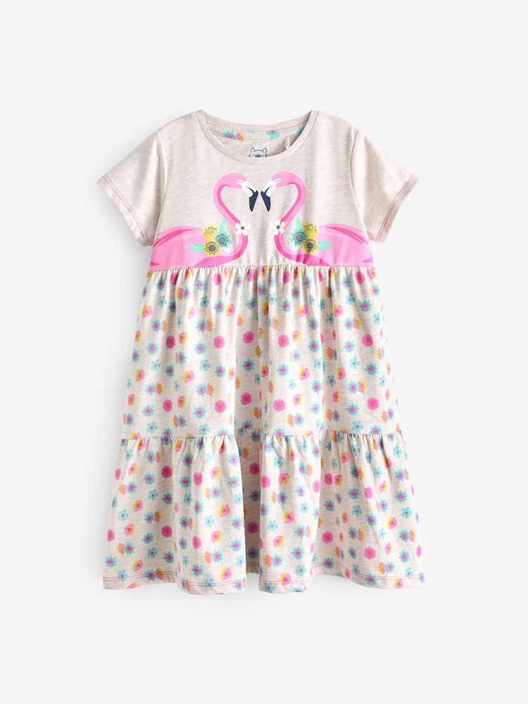 Harry Bear Pink 100% Cotton Flamingo Flower Print Dress - Image 1 of 4