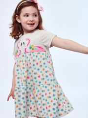 Harry Bear Pink 100% Cotton Flamingo Flower Print Dress - Image 3 of 4