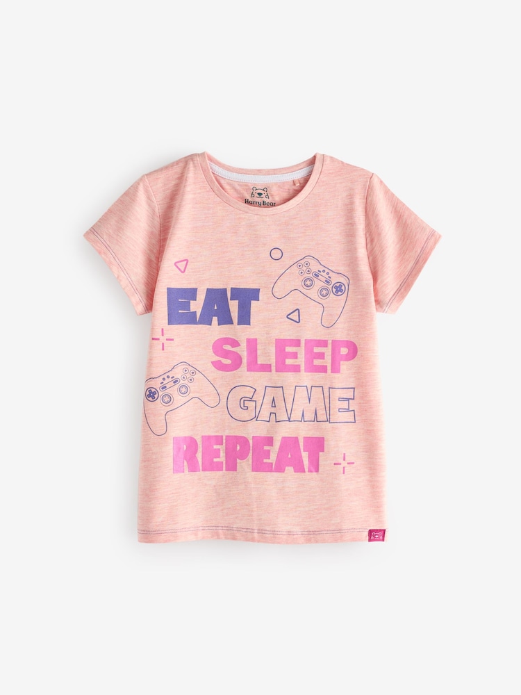 Harry Bear Pink Eat Sleep Game Repeat T-Shirt - Image 1 of 5 Harry Bear Pink Eat Sleep Game Repeat T-Shirt - Image 1 of 5