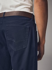 Navy Blue Straight Fit Belted Textured 5 Pocket Trousers - Image 5 of 10