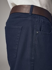 Navy Blue Straight Fit Belted Textured 5 Pocket Trousers - Image 6 of 10