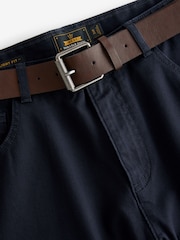 Navy Blue Straight Fit Belted Textured 5 Pocket Trousers - Image 8 of 10