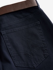 Navy Blue Straight Fit Belted Textured 5 Pocket Trousers - Image 9 of 10