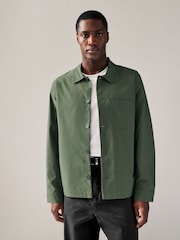 Khaki Green Lightweight Stretch Shacket - Image 1 of 10