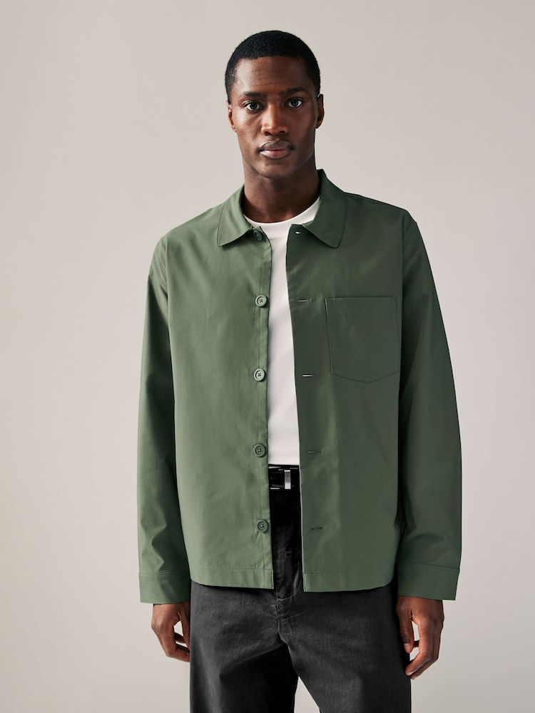 Khaki Green Lightweight Stretch Shacket - Image 1 of 10