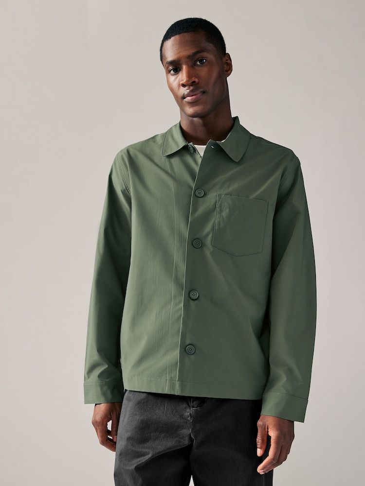 Khaki Green Lightweight Stretch Shacket - Image 4 of 10