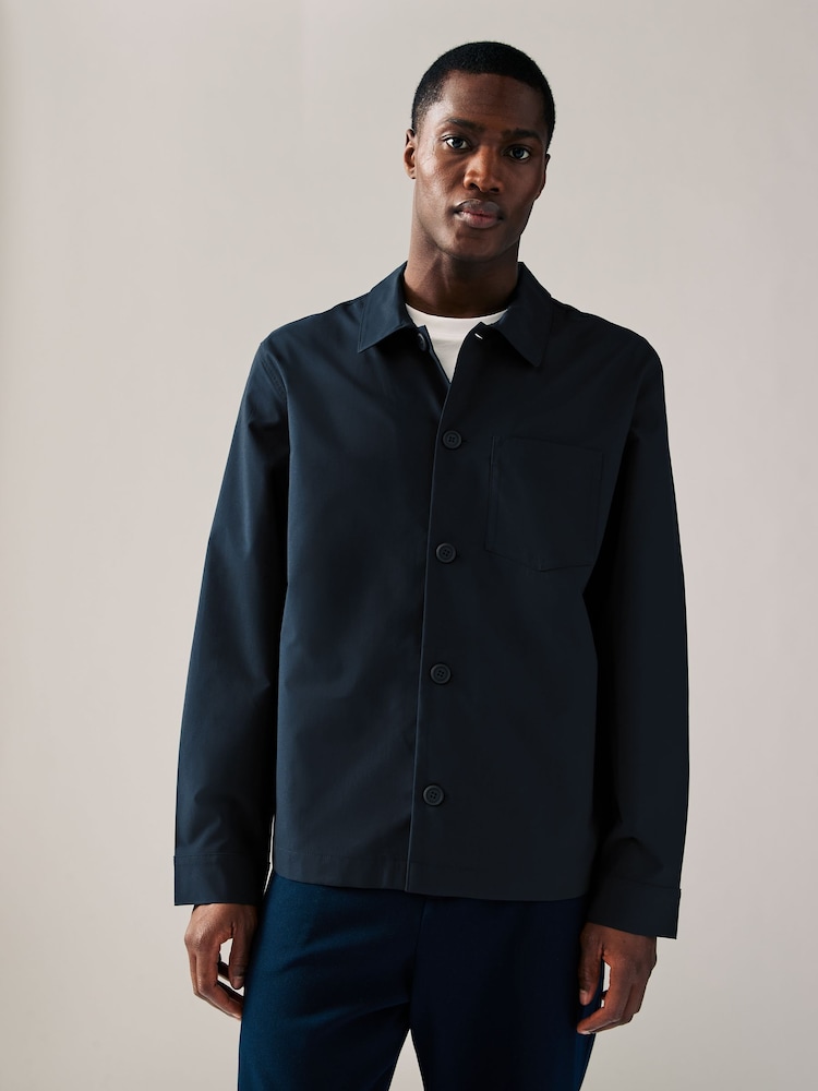 Navy Blue Lightweight Stretch Shacket - Image 1 of 11