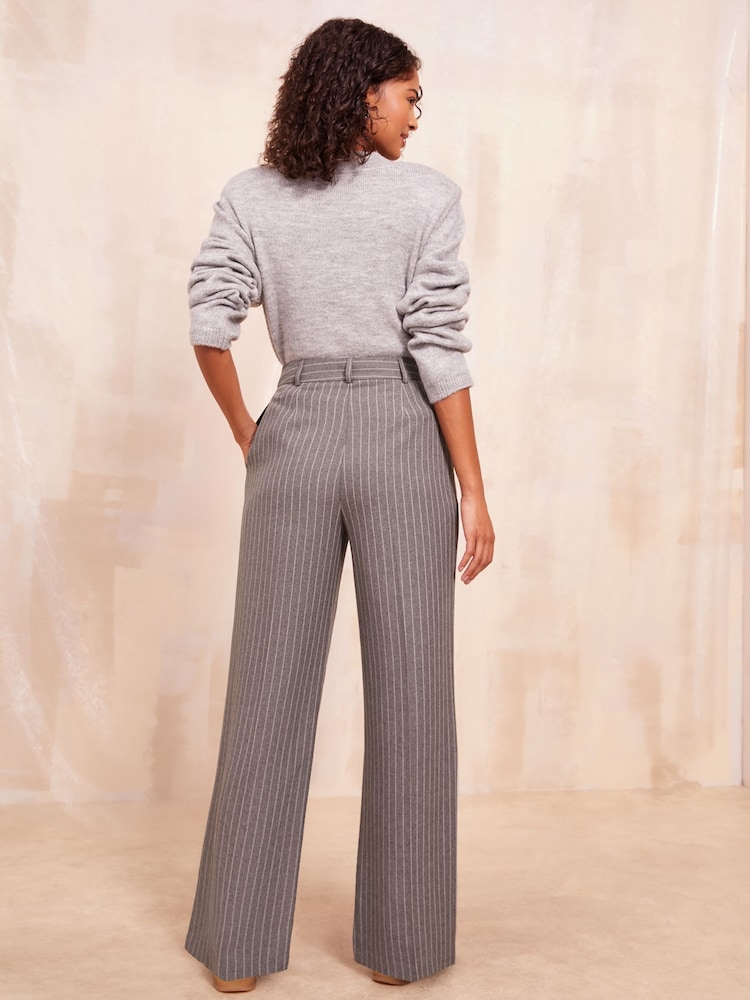 Friends Like These Grey Stripe Tailored Wide Leg Trousers - Image 4 of 4