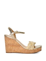 Dune London Gold Kastle Embellished Raffia Wedge Sandals - Image 3 of 7