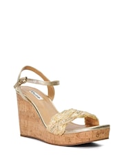 Dune London Gold Kastle Embellished Raffia Wedge Sandals - Image 4 of 7