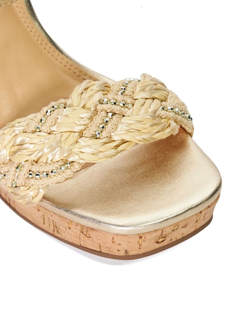 Dune London Gold Kastle Embellished Raffia Wedge Sandals - Image 7 of 7