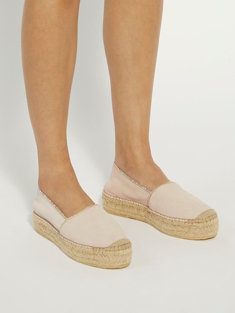 Dune London Pink Diamanté Trim Genivee Espadrilles - Image 1 of 7