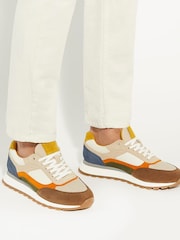 Dune London Brown Tetra Colourblock Retro Trainers - Image 1 of 7
