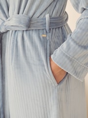 Blue Supersoft Ribbed Dressing Gown - Image 5 of 8
