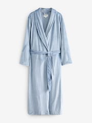 Blue Supersoft Ribbed Dressing Gown - Image 6 of 8