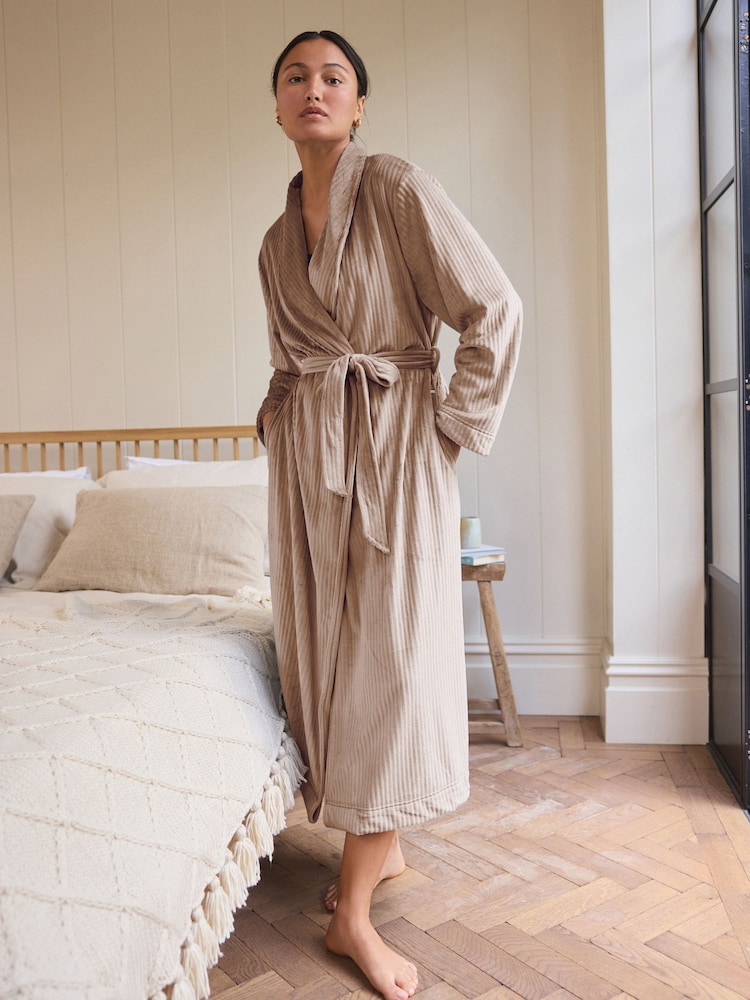 Champagne Supersoft Ribbed Dressing Gown - Image 1 of 7