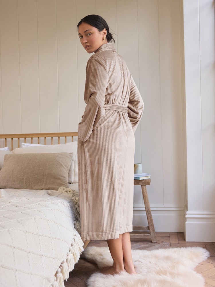 Champagne Supersoft Ribbed Dressing Gown - Image 2 of 7