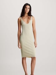 Calvin Klein Green Ribbed Label Sweater Dress - Image 1 of 6